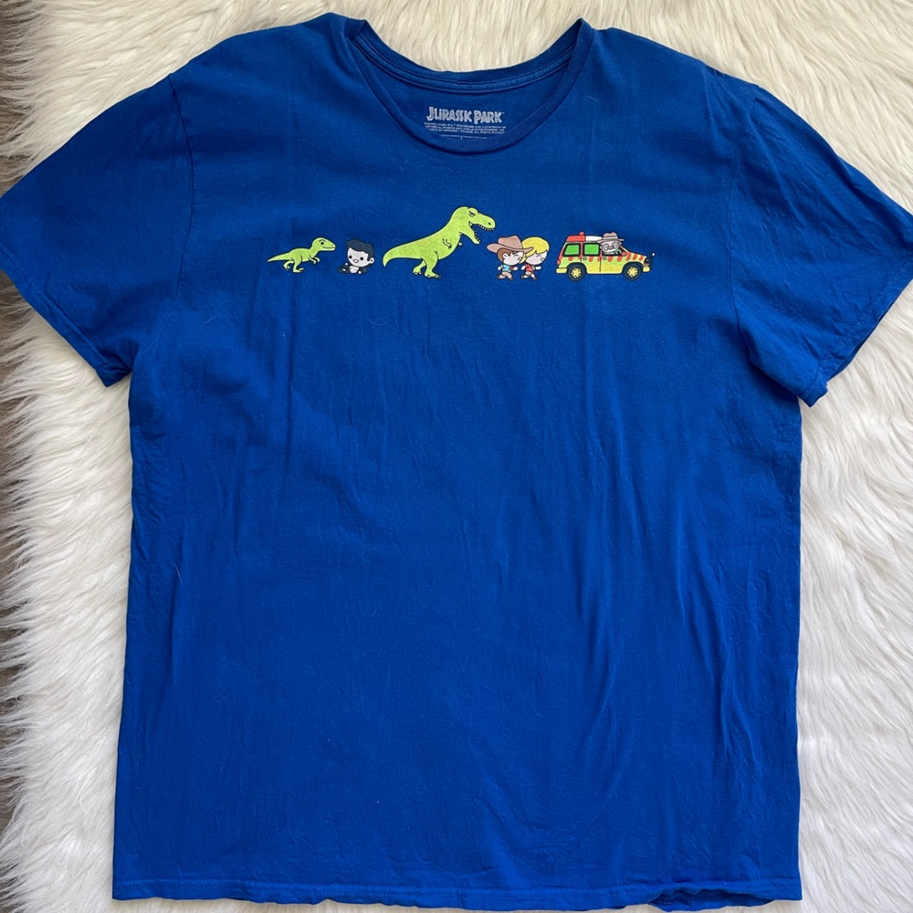 JURASSIC PARK dinosaur jeep graphic theme park t shirt unisex size XL